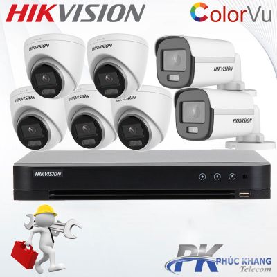 Lắp đặt trọn bộ 7 camera HDTVI Colorvu 2MP Hikvision