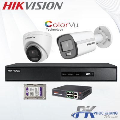 Lắp đặt trọn bộ 2 camera IP Colorvu HIKVISION 2MP giá rẻ