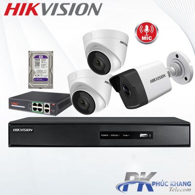 Lắp đặt trọn bộ 3 camera IP tích hợp micro thu âm HIKVISION 2MP giá rẻ