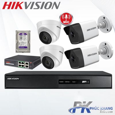 Lắp đặt trọn bộ 4 camera IP tích hợp micro thu âm HIKVISION 2MP giá rẻ