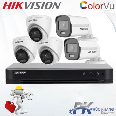 Lắp đặt trọn bộ 5 camera HDTVI Colorvu 2MP Hikvision