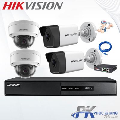 Lắp đặt trọn bộ 4 camera IP 4MP-2K  Hikvision 4MP giá rẻ
