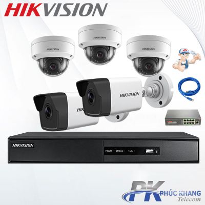 Lắp đặt trọn bộ 5 camera IP 4MP-2K  Hikvision 4MP giá rẻ