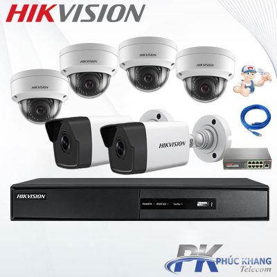 Lắp đặt trọn bộ 6 camera IP 4MP-2K  Hikvision 4MP giá rẻ
