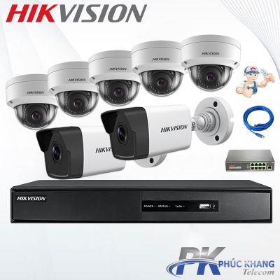 Lắp đặt trọn bộ 7 camera IP 4MP-2K  Hikvision 4MP giá rẻ